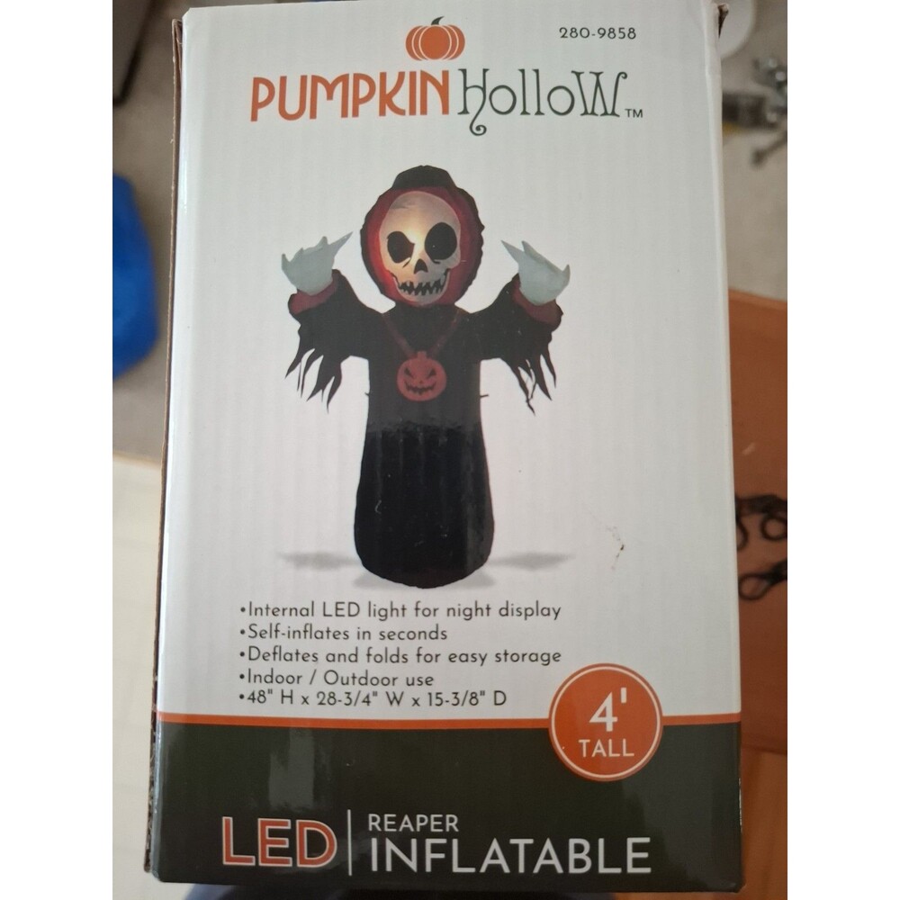 Pumpkin Hollow LED Reaper ~ Inflatable 4' Tall ~ Complete. Great Cond